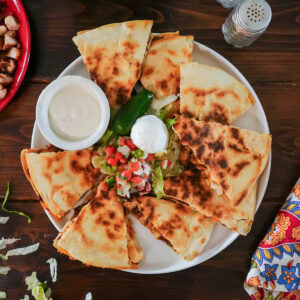 chilis copycat quesadilla with chicken, sour cream and ranch.