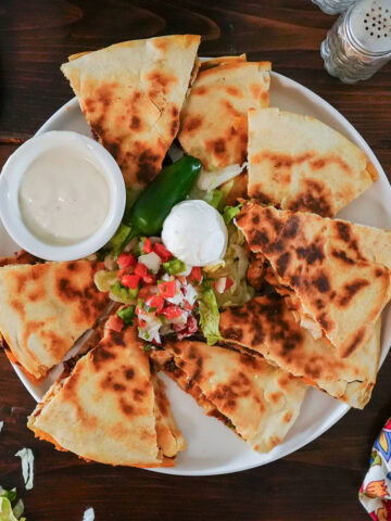 chilis copycat quesadilla with chicken, sour cream and ranch.