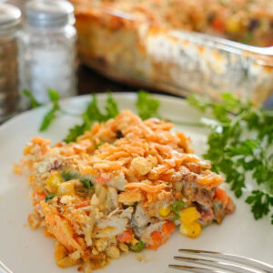 chicken hashbrown casserole with parsley.