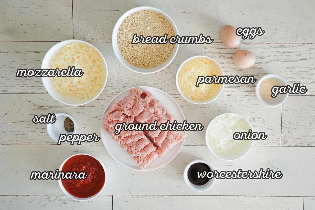 Ingredients for making a chicken meatloaf.