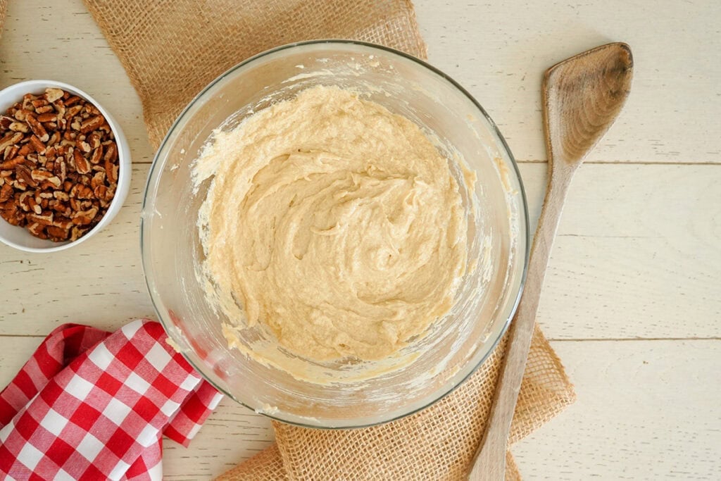 wet cookie dough ingredients in a bowl.