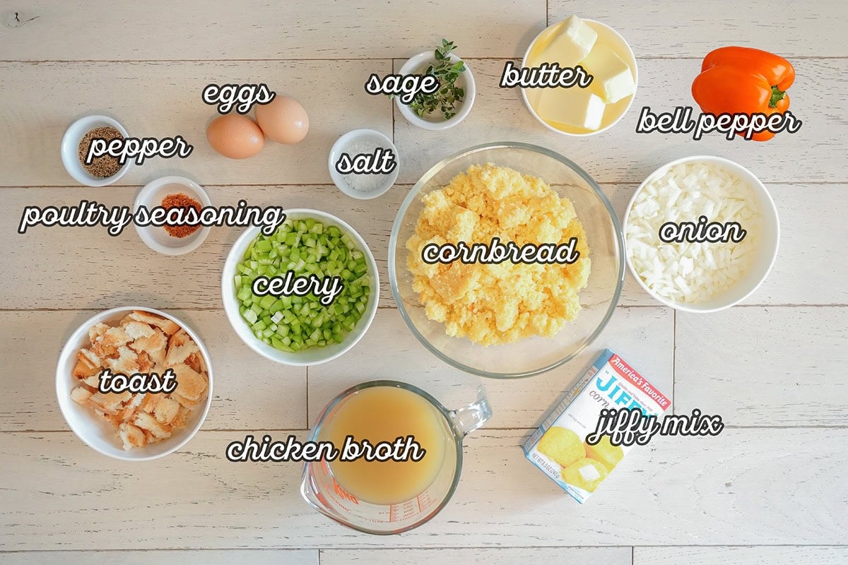 Ingredients for making an old fashioned cornbread.