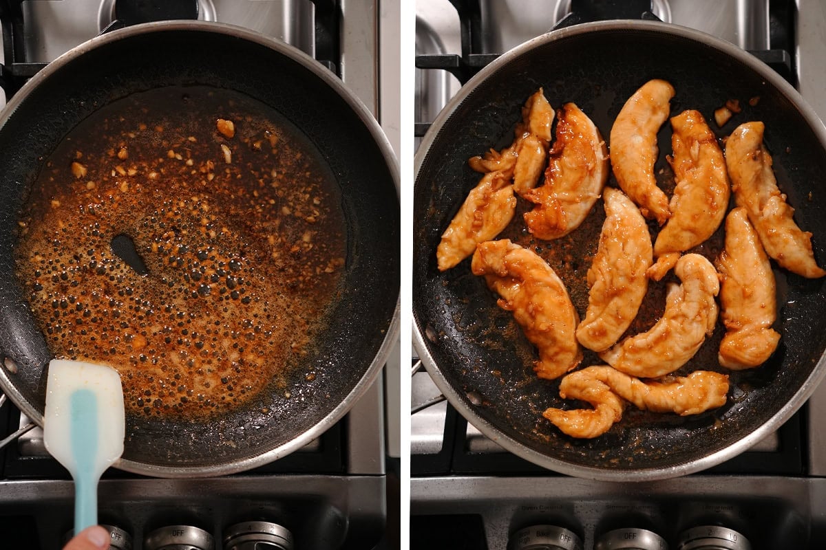 chicken fingers tossed in a honey garlic glaze.
