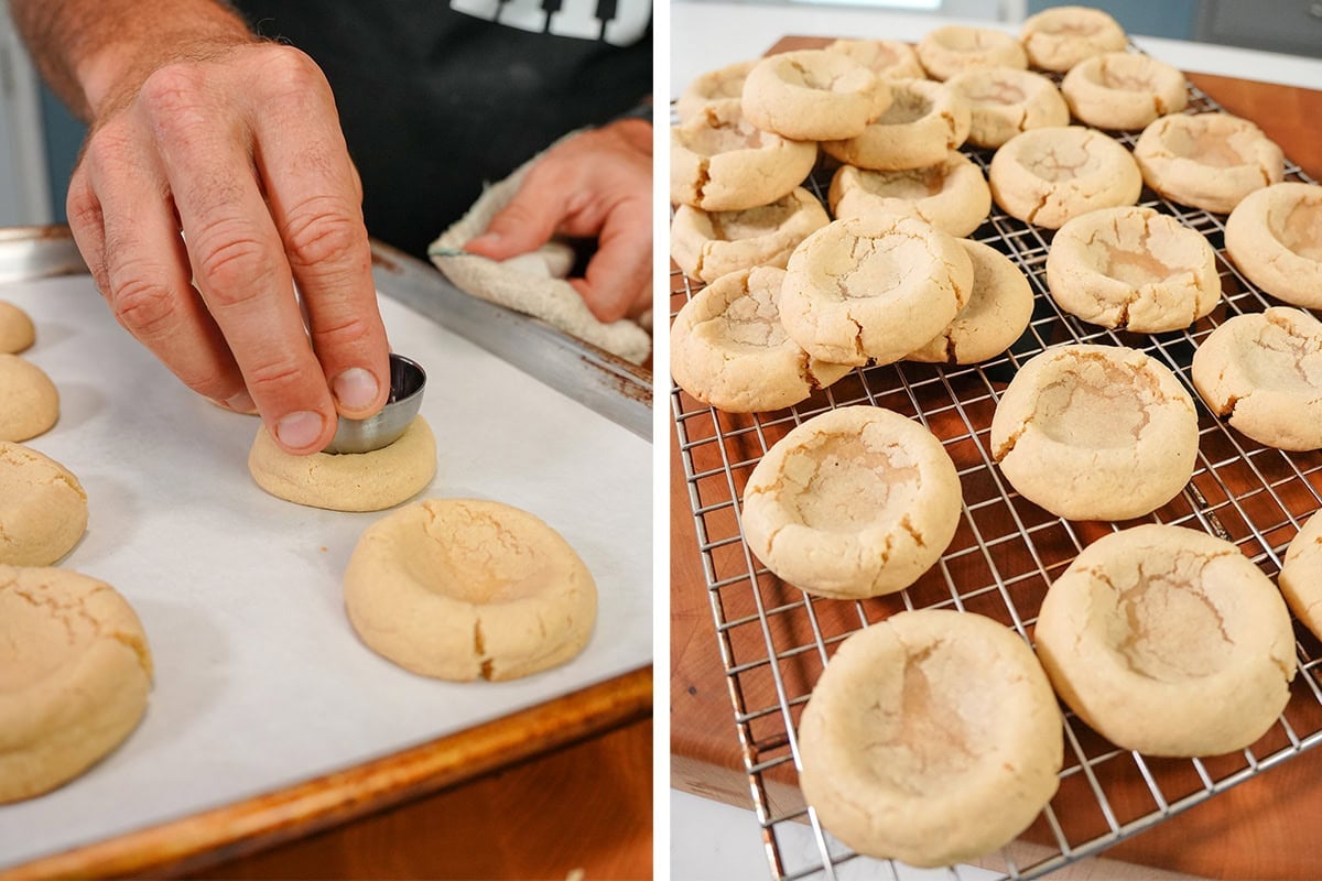 indentions being put into baked cookies.