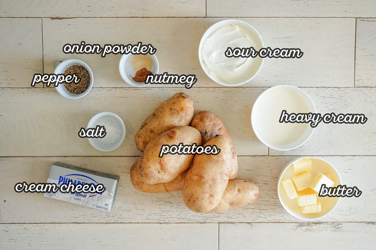 Ingredients for making a make-ahead mashed potatoes.
