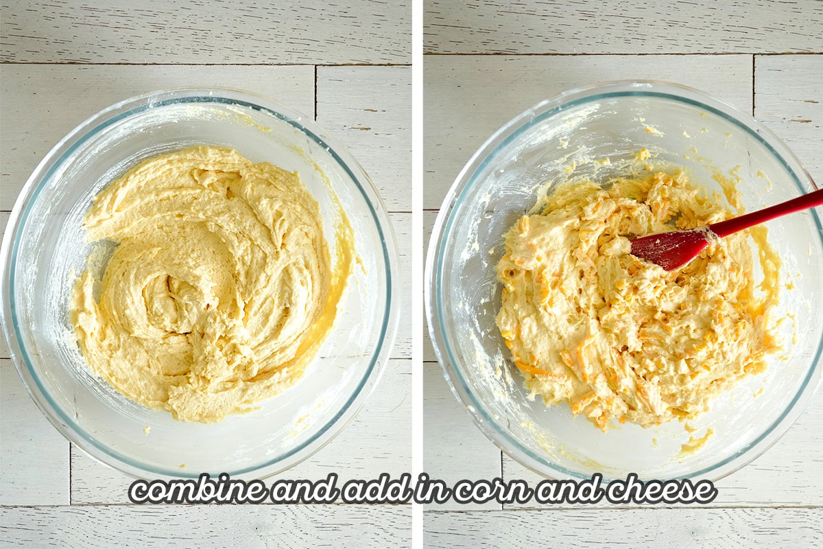 a cornbread mixture with cheddar cheese.