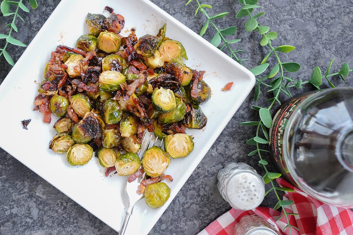 roasted brussels sprouts with bacon and syrup.
